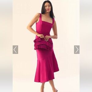 BY ANTHROPOLOGIE SQUARE-NECK ASYMMETRICAL RUFFLE-HEM DRESS